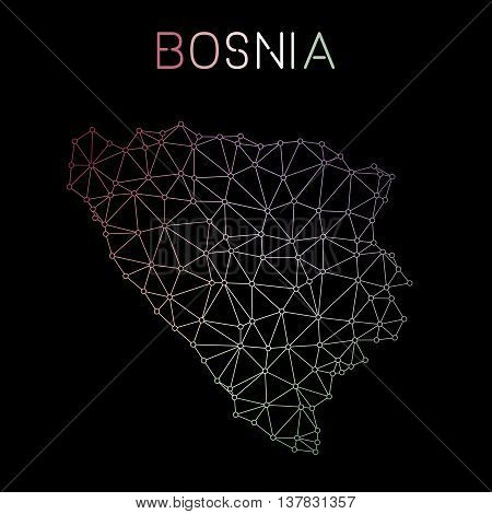 Bosnia And Herzegovina Network Map. Abstract Polygonal Map Design. Network Connections Vector Illust
