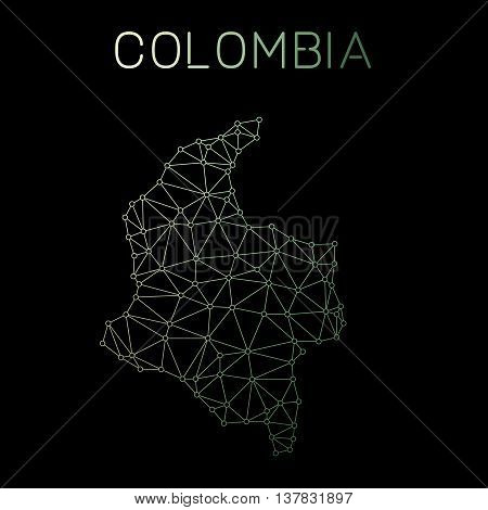 Colombia Network Map. Abstract Polygonal Map Design. Network Connections Vector Illustration.