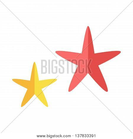 Two multi-colored cheerful cute starfishes on a white background. Red and yellow cartoon starfishes in flat style. Vector illustration