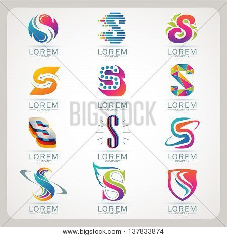 Logo letter S element and Abstract web Icon and globe vector symbol. Unusual sign icon and sticker set. Graphic design easy editable for Your design. Modern logotype icon.