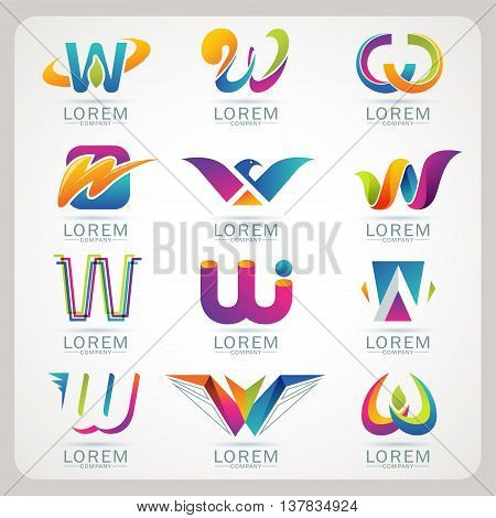 Logo letter W element and Abstract web Icon and globe vector symbol. Unusual sign icon and sticker set. Graphic design easy editable for Your design. Modern logotype icon.