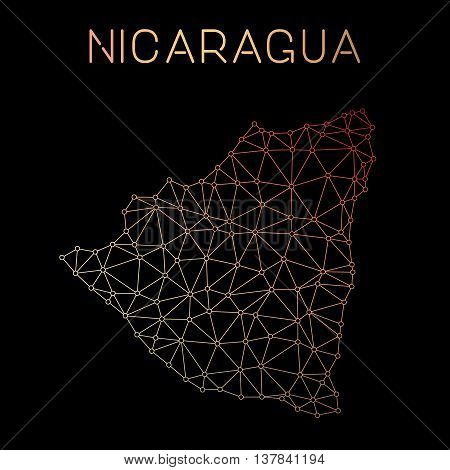 Nicaragua Network Map. Abstract Polygonal Map Design. Network Connections Vector Illustration.