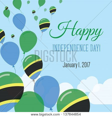 Independence Day Flat Greeting Card. Tanzania, United Republic Of Independence Day. Tanzanian Flag B