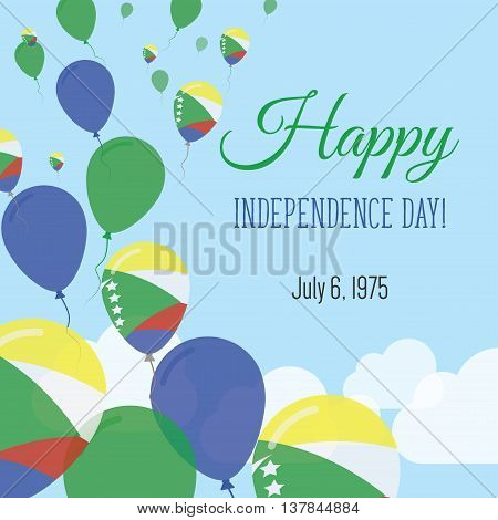 Independence Day Flat Greeting Card. Comoros Independence Day. Comoran Flag Balloons Patriotic Poste