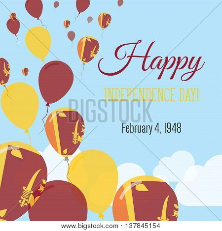 Independence Day Flat Greeting Card. Sri Lanka Independence Day. Sri Lankan Flag Balloons Patriotic