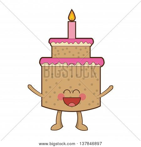 happy Cute kawaii cake with candle isolated vector illustration