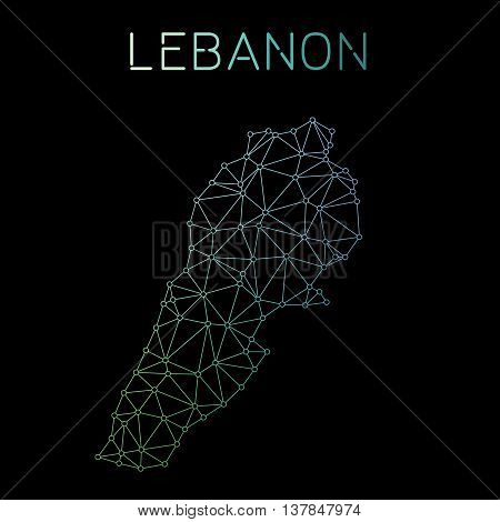Lebanon Network Map. Abstract Polygonal Map Design. Network Connections Vector Illustration.