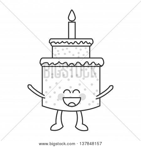 happy Cute kawaii cake with candle isolated vector illustration