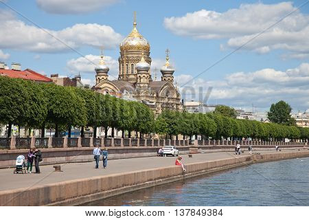 St. Petersburg. A view from Neva on church of the Dormition of the Theotokos and Lieutenant Schmidt Embankment