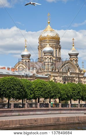 St. Petersburg. A view from Neva on church of the Dormition of the Theotokos and Lieutenant Schmidt Embankment