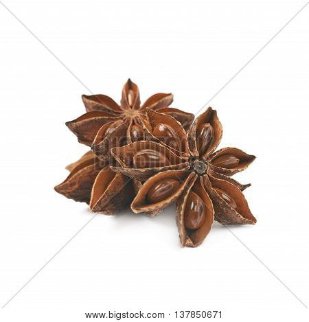 Pile of multiple Chinese star anise seeds, composition isolated over the white background