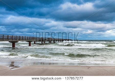 Pier on the Baltic Sea coast in Prerow (Germany).