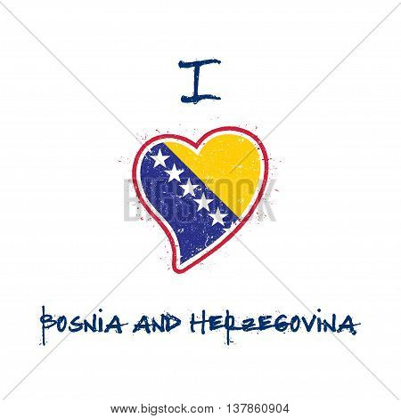 Bosnian, Herzegovinian Flag Patriotic T-shirt Design. Heart Shaped National Flag Bosnia And Herzegov