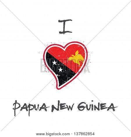 Papua New Guinean Flag Patriotic T-shirt Design. Heart Shaped National Flag Papua New Guinea On Whit