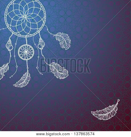 Hand drawn card with native Indian-American dream catcher. Zentangle isolated dream catcher. Boho styled. Vector