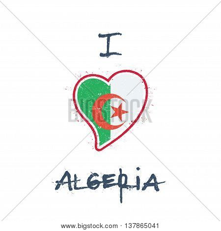 Algerian Flag Patriotic T-shirt Design. Heart Shaped National Flag Algeria On White Background. Vect