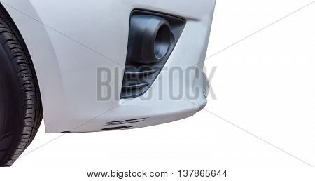 Details of a gra car in an accident. Isolated on white background with copy space