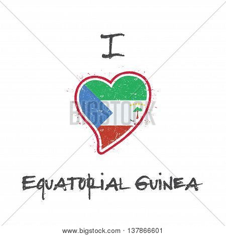 Equatorial Guinean Flag Patriotic T-shirt Design. Heart Shaped National Flag Equatorial Guinea On Wh