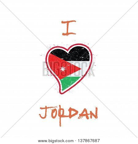 Jordanian Flag Patriotic T-shirt Design. Heart Shaped National Flag Jordan On White Background. Vect