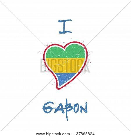 Gabonese Flag Patriotic T-shirt Design. Heart Shaped National Flag Gabon On White Background. Vector