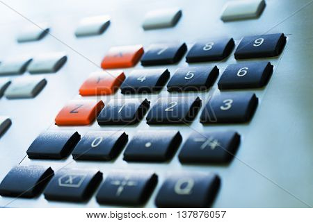 Numeric keypad CNC machine control panel. Shallow depth of field.