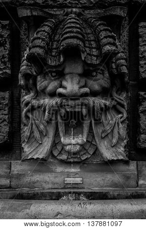Public Drinking Water Fountain with Shouting Stone Face
