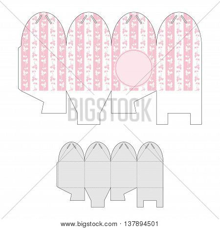 Decorative gift box with floral pattern. Bonbonniere. Die-cutting vector template.