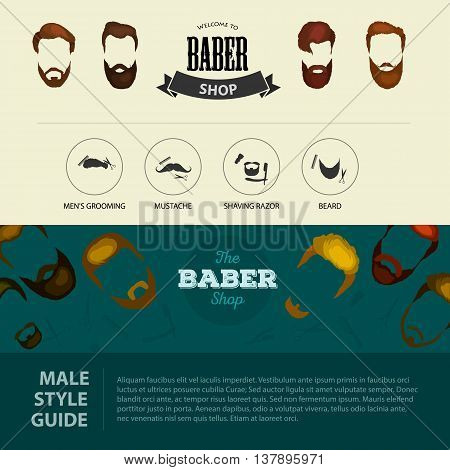 Peoples hairstyle icon, collection of beards and mustaches for barbershop.Mans trendy haircut types for barber shop. Isolated collection of mans beards design, haircut of head heir and mustaches.Hipster hair and beards, fashion vector illustration set.