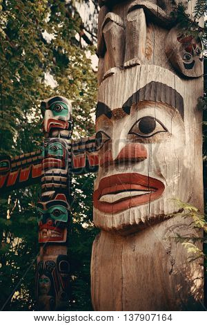 Totem Pole in Capilano park, Vancouver, Canada.