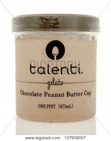Winneconnie WI - 10 July 2016: Container of Talenti gelato in chocolate peanut butter cup flavor on an isolated background.