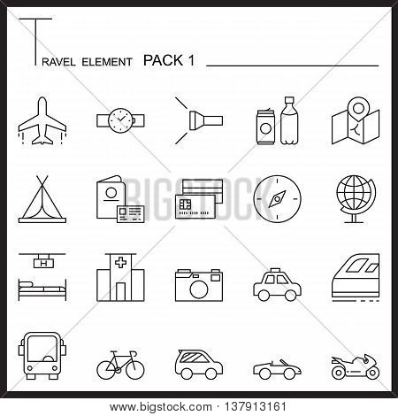 Travel Element Line Icon Set.Pack 1.Mono pack.Graphic vector logo set.Pictogram design.