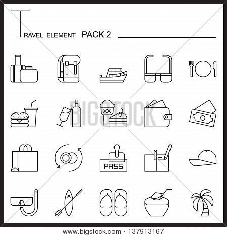 Travel Element Line Icon Set 2.Beach and Sea thin icons.Mono pack.Graphic vector logo set.Pictogram design.