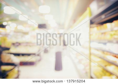 Blurred Abstract Background Of People Shopping In Supermarket With Miscellaneous Product On Shelves