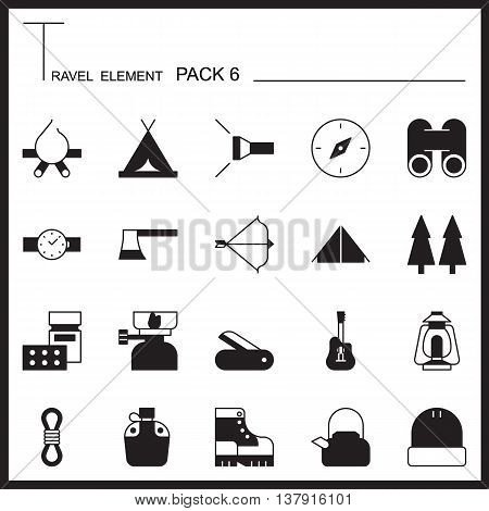 Travel Element Graph Icon Set 6.Camping thin icons.Mono pack.Graphic vector logo set.Pictogram design.