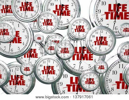 Lifetime Span Live Expectancy Clocks Flying 3d Illustration
