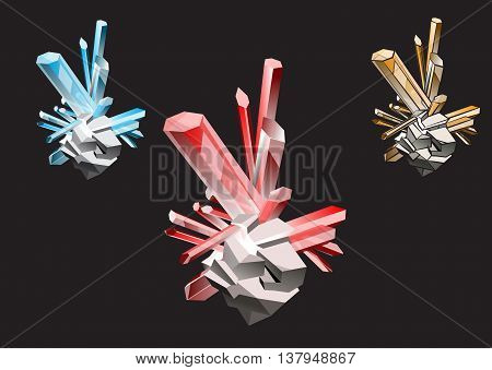 crystals of different colors and stroke ruby topaz, sapphire