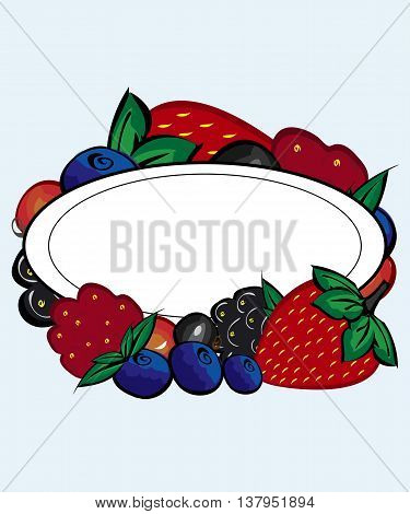 Vector drawn berries labels. Menu assorted berries recipe text inscription frame.