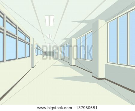 Interior of school hall or corridor in flat style for your artwork or design.