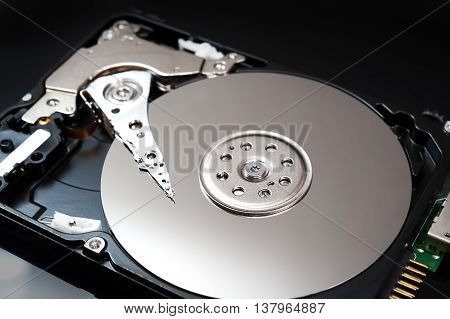 close up  inside of hard disk drive