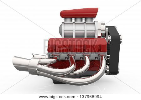 Hot rod V8 Engine Isolated on White. 3D render