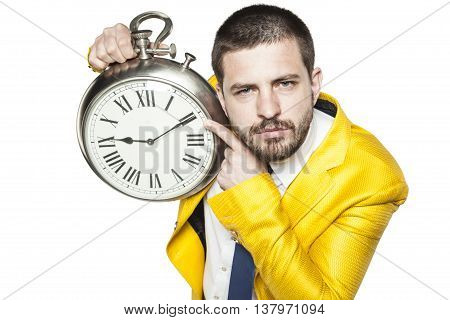 Businessman Shows The Time On The Clock