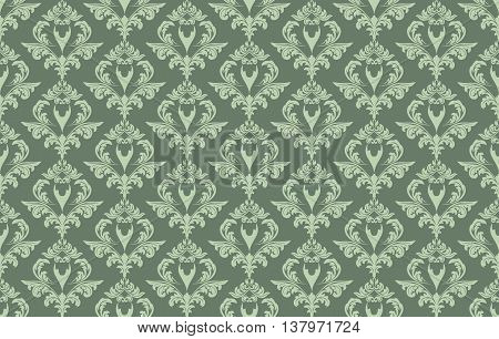 Vintage Damask floral classic pattern ornament. Vector background for cards web fabric textures tile mosaic. Green lint color