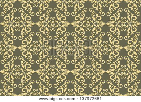 Vector Vintage Damask floral classic pattern ornament. Vector background for cards web fabric textures tile mosaic. Cream and lint color