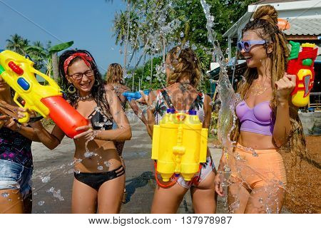 Ko Phangan - APR 16: people joins celebrations of the Thai New Year or Songkran in Ko Phangan on Apr 13, 2016