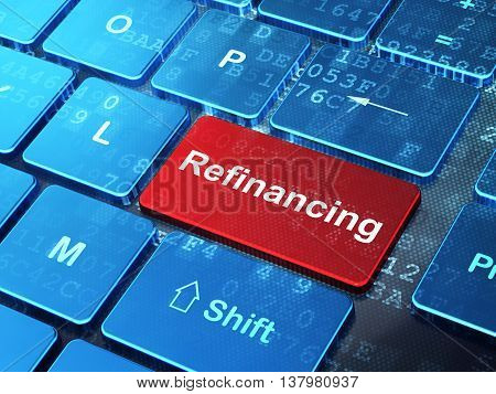 Finance concept: computer keyboard with word Refinancing on enter button background, 3D rendering
