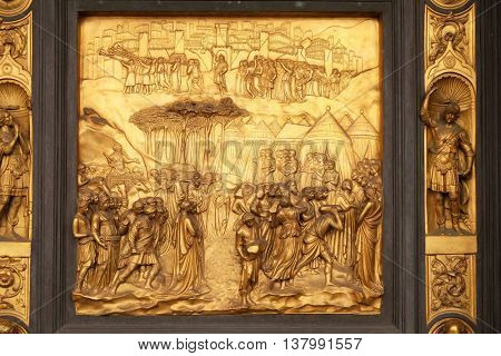 FLORENCE, ITALY - JUNE 05: Baptistry of Saint John, Gates of Paradise, Joshua, Florence, Italy on June 05, 2015
