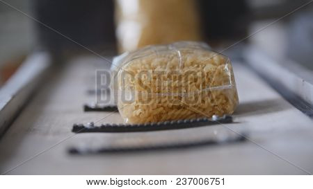 Food Industry - Conveyor With Plastic Pack Of Macaroni, Panoranic