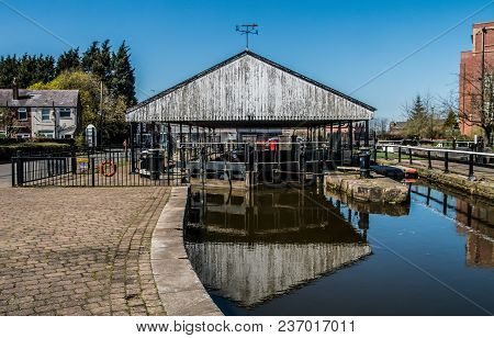 The View In The Sunshine Towards The Front End Of The Dry Dock In Wigan