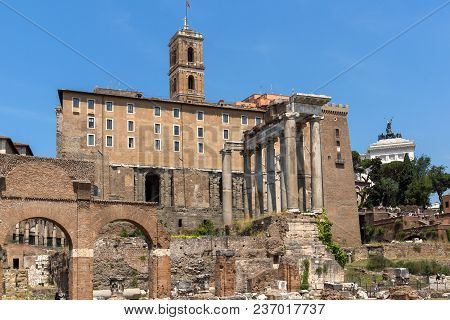 Rome, Italy - June 24, 2017: Capitoline Hill, Temple Of Saturn And Capitoline Hill In City Of Rome, 