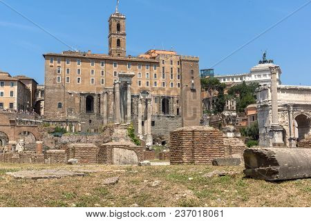 Rome, Italy - June 24, 2017: Capitoline Hill, Temple Of Saturn And Capitoline Hill In City Of Rome, 